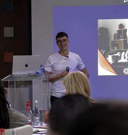 James Dadswell speaking at a HyperGrowth event